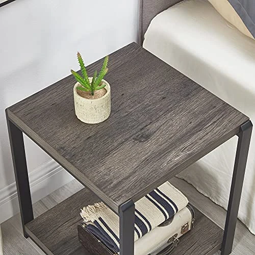 EXCEFUR End Table With Storage Shelf,Vintage Side Table For Living Room,Rustic Wood And Metal Nightstand For Bedroom,Grey 3 EXCEFUR End Table With Storage Shelf,Vintage Side Table For Living Room,Rustic Wood And Metal Nightstand For Bedroom,Grey - Image 3