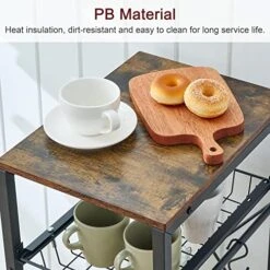 Gewudraw Kitchen Bakers Rack, Kitchen Storage Shelf With Pullout Wire Basket & 4 Side Hooks, Coffee Bar Station With Wine Rack - Rustic Brown, Perfect For Organizing Your Kitchen Essentials -Songmics Furniture Shop 51Vhfw8u1AL