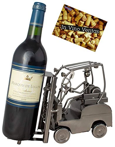 BRUBAKER Wine Bottle Holder 'Forklift' - Table Top Metal Sculpture - With Greeting Card 1 BRUBAKER Wine Bottle Holder 'Forklift' - Table Top Metal Sculpture - With Greeting Card