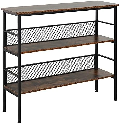 HOMCOM 3-Tier Console Table Industrial Style Storage Metal Wooden Shelf With A Robust Multi-Functional Design & Adjustable Feet, Black 6 HOMCOM 3-Tier Console Table Industrial Style Storage Metal Wooden Shelf With A Robust Multi-Functional Design & Adjustable Feet, Black - Image 6