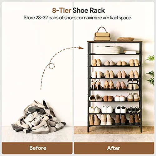 ALLOSWELL 8-Tier Shoe Rack, Shoe Organizer For Closet, Entryway, Large Capacity Shoe Shelf, 28-32 Pairs Of Shoes, Shoe Storage With Adjustable Metal Mesh Shelves, Stable Sturdy, Rustic Brown SRHR1801 5 ALLOSWELL 8-Tier Shoe Rack, Shoe Organizer For Closet, Entryway, Large Capacity Shoe Shelf, 28-32 Pairs Of Shoes, Shoe Storage With Adjustable Metal Mesh Shelves, Stable Sturdy, Rustic Brown SRHR1801 - Image 5