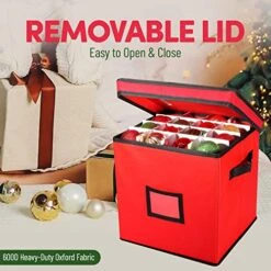 GENERIC Christmas Ornament Storage Box - 12 X 12 Inch, 4-Layer Ornament Storage Container Fits Up To 64 Christmas Balls - Heavy-Duty Polyester Ornaments Storage And Organizer With Removable Lid -Songmics Furniture Shop 51VssAdOntL