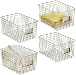 MDesign Large Metal Farmhouse Storage Organizer Bin Baskets With Label Slot For Closet, Cabinet, Cupboard - Wire Organizing Basket Holds Clothing, Linens, Shoes, Omaha Collection, 4 Pack, Matte Black -Songmics Furniture Shop 51VxvAZmbNL. AC
