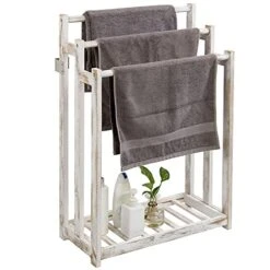 MyGift Shabby Whitewashed Wood Freestanding 3 Bar Towel Rack Holder With Bottom Storage Shelf, Laundry And Bathroom Towel Drying Rack -Songmics Furniture Shop 51VzmJb27OS
