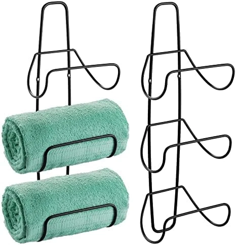 MDesign Metal Wall Mount 3 Level Bathroom Towel Rack Holder & Organizer - For Storage Of Washcloths, Hand Towels - Use In Guest, Master, Kid's Bathrooms - 2 Pack - Black 6 MDesign Metal Wall Mount 3 Level Bathroom Towel Rack Holder & Organizer - For Storage Of Washcloths, Hand Towels - Use In Guest, Master, Kid's Bathrooms - 2 Pack - Black - Image 6