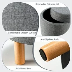 Giantex Round Storage Ottoman With Tray, Accent Storage Footstool W/ Soft Padding, Fabric Sitting Stool W/ Solid Wood Legs & Non-Slip Pads, Tray Top Coffee Table For Living Room, Bedroom (Grey) 8 Giantex Round Storage Ottoman With Tray, Accent Storage Footstool W/ Soft Padding, Fabric Sitting Stool W/ Solid Wood Legs & Non-Slip Pads, Tray Top Coffee Table For Living Room, Bedroom (Grey) -Songmics Furniture Shop 51W15ZHiDTL