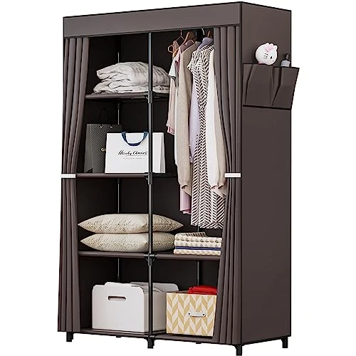 INGIORDAR Portable Closet Wardrobe Organizer Storage With Cover Non-Woben Fabric Portable Wardrobe Closet For Hanging Clothes Racks Shelving 34 Inch For Bedroom, Coffee 1 INGIORDAR Portable Closet Wardrobe Organizer Storage With Cover Non-Woben Fabric Portable Wardrobe Closet For Hanging Clothes Racks Shelving 34 Inch For Bedroom, Coffee