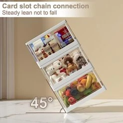 Clear Storage Bin With Lids, 3 Packs Plastic Bins For Storage, 22 QT Folding Box With Magnetic Door, Multifunctional Collapsible Stackable Storage Box For Bedroom, Living Room, Office, Toy Room -Songmics Furniture Shop 51W34xU2UwL