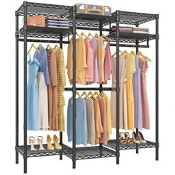 VIPEK V5i Garment Rack Bedroom Armoires Freestanding Closet Organizer, Portable Wardrobe Closet Heavy Duty Clothing Rack With 8 Adjustable Shelves & 4 Hang Rods, 56.7" Lx15.7 Wx76.4 H, Black (Medium)