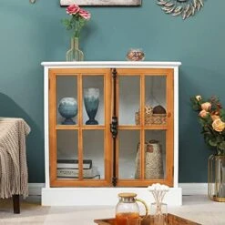 PHI VILLA Buffet Cabinet Sideboard Accent Cabinet With Doors Corner Cabinet Windowpane 2-Door Cabinet For Entryway Dining Room Living Room Console Table Storage Cabinet… -Songmics Furniture Shop 51W4e0ZzBnL. AC