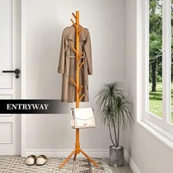 NicQliear Wooden Freestanding Coat Rack With 9 Hooks, Adjustable Coat Rack Stand 69.3" To Hang Clothes/Bags/Hats, Standing Coat Tree Perfect For Bedroom/Entryway/Hallway, Easy Assembly, Brown 9 NicQliear Wooden Freestanding Coat Rack With 9 Hooks, Adjustable Coat Rack Stand 69.3" To Hang Clothes/Bags/Hats, Standing Coat Tree Perfect For Bedroom/Entryway/Hallway, Easy Assembly, Brown -Songmics Furniture Shop 51W6ocXapLL