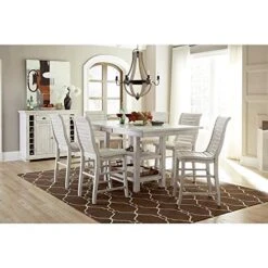 Progressive Furniture Willow Rectangular Counter Table, 60" W Leaf Extends To 72" W X 42" D X 36" H, Distressed White