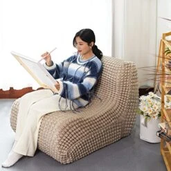 N&V Single Seated Foam Sofa, Armless Floor Sofa, One Piece High Density Foam, Removable And Machine Washable Cover, Champagne -Songmics Furniture Shop 51WDAslLPHL