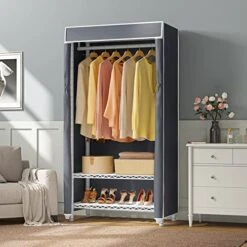 VIPEK V1S 3 Tiers Heavy Duty Garment Racks With Cover Small Space Free Standing Wardrobe Covered Clothes Rack For Hanging Clothes Portable Closet, White Clothing Rack With Grey Oxford Fabric Cover