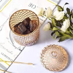 YOUDirect Apothecary Jars, 20 OZ Glass Jars With Lids, Luxurious Crystal Bathroom Canisters Storage Organizer For Bath Salts/Bombs Cotton Balls/Swabs/Makeup Sponges (Rose Gold) -Songmics Furniture Shop 51WGq9YxRDL