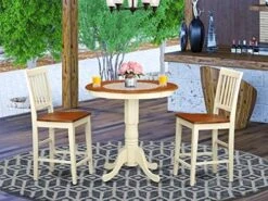 East West Furniture EDVN5-WHI-C 5 Piece Counter Height Dining Table Set Includes A Round Kitchen Table With Pedestal And 4 Linen Fabric Upholstered Dining Chairs, 30x30 Inch, Buttermilk & Cherry -Songmics Furniture Shop 51WHFBOnXWL. AC