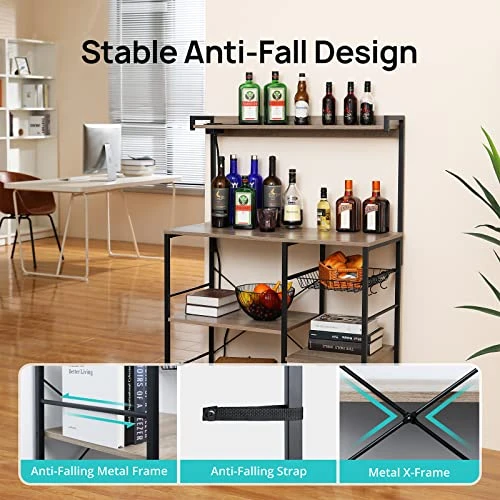 Evajoy Baker’s Rack With Power Outlet, 6-Tier Kitchen Storage Rack, Coffee Bar With Storage Basket, Microwave Oven Stand With 6 S-Hooks, Table Organizer With Top Shelf, For Spices, Pots, Pans 5 Evajoy Baker’s Rack With Power Outlet, 6-Tier Kitchen Storage Rack, Coffee Bar With Storage Basket, Microwave Oven Stand With 6 S-Hooks, Table Organizer With Top Shelf, For Spices, Pots, Pans - Image 5