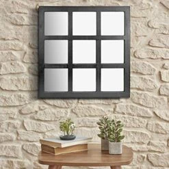 Stonebriar Square Rustic 9 Panel Window Pane Wall Mirror With Black Painted Wood Finish And Attached Mounting Brackets, 23.5" X 23.5" -Songmics Furniture Shop 51WJ8a5CDnL