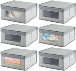 MDesign Medium Fabric Stackable Closet Storage Organizer Box With Front Window/Lid For Bedroom, Office, Mudroom Organization, Hold Clothes, Blankets, Linens, Lido Collection, 6 Pack, Gray 12 MDesign Medium Fabric Stackable Closet Storage Organizer Box With Front Window/Lid For Bedroom, Office, Mudroom Organization, Hold Clothes, Blankets, Linens, Lido Collection, 6 Pack, Gray -Songmics Furniture Shop 51WMEnAh5sL. AC