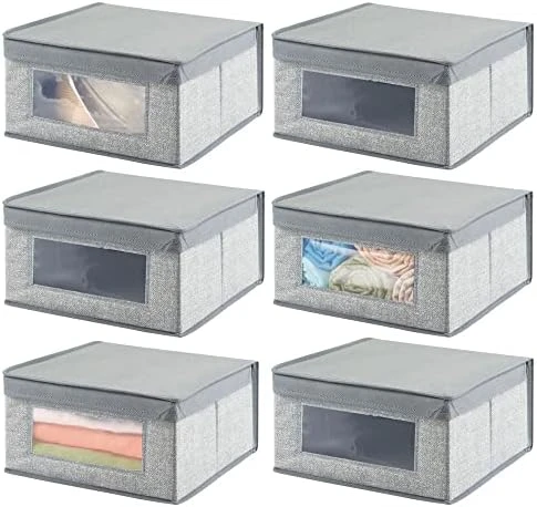 MDesign Medium Fabric Stackable Closet Storage Organizer Box With Front Window/Lid For Bedroom, Office, Mudroom Organization, Hold Clothes, Blankets, Linens, Lido Collection, 6 Pack, Gray 6 MDesign Medium Fabric Stackable Closet Storage Organizer Box With Front Window/Lid For Bedroom, Office, Mudroom Organization, Hold Clothes, Blankets, Linens, Lido Collection, 6 Pack, Gray - Image 6
