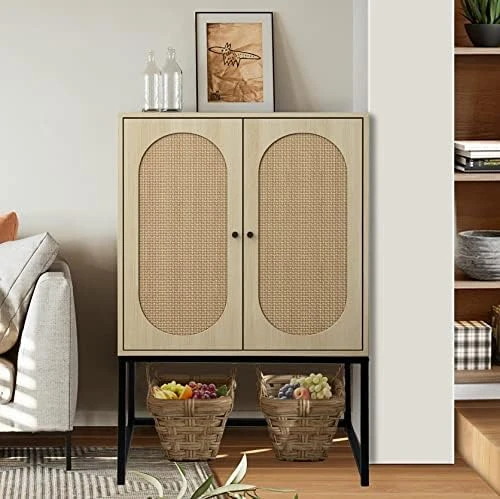 AWQM Natural Rattan 2 Door High Cabinet,Sideboard Buffet Cupboard Accent Cabinet,Adjustable Shelves,Free Standing Bookmatch,Easy Assembly26.77 L X 15.75" W X 41.34" H,Rustic Oak Beige 10 AWQM Natural Rattan 2 Door High Cabinet,Sideboard Buffet Cupboard Accent Cabinet,Adjustable Shelves,Free Standing Bookmatch,Easy Assembly26.77 L X 15.75" W X 41.34" H,Rustic Oak Beige - Image 10