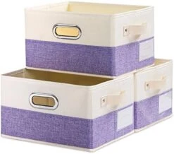 PRANDOM Larger Collapsible Storage Bins For Closet [3-Pack] Decorative Linen Fabric Storage Baskets Cubes With Leather/Metal Handles For Living Room Black (17.3x12.2x10.4 Inch) -Songmics Furniture Shop 51WPDtl54hL. AC