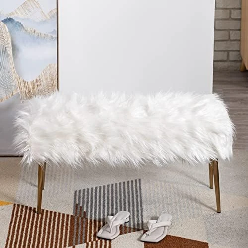 Chairus Faux Fur Entryway Bench Small Shaggy Furry Ottoman Bench For Bedroom Living Room, Pink 10 Chairus Faux Fur Entryway Bench Small Shaggy Furry Ottoman Bench For Bedroom Living Room, Pink - Image 10