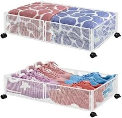 NBOOCUP Under Bed Storage With Wheels, UnderBed Storage Containers Tool-free Assembly, Metal Under Bed Shoe Storage Organizer Drawer Foldable For Bedroom Clothes Shoes Blankets Books - 2Pcs, White -Songmics Furniture Shop 51WRfBLT2kL. AC