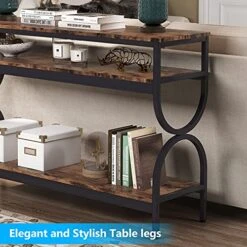 Tribesigns 3-Tier Console Table, 55 Inch Sofa Table With Open Storage Shelves, Narrow Long Hallway/Entryway Table For Home Living Room Entryway, Rustic Brown 9 Tribesigns 3-Tier Console Table, 55 Inch Sofa Table With Open Storage Shelves, Narrow Long Hallway/Entryway Table For Home Living Room Entryway, Rustic Brown -Songmics Furniture Shop 51Wbe6q1cBL