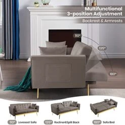 HOMYEDAMIC Velvet Convertible Futon Sofa Bed Memory Foam Futon Couch Sleeper Sofa, Foldable Loveseat Furniture For Compact Small Space, Dorm, Living Room Apartment -Songmics Furniture Shop 51Wc9HOiIBL