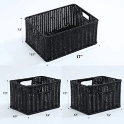 HOONEX Large Wicker Baskets For Storage, Woven Plastic Baskets For Organizing With Dual Handles, Baskets For Storage, Set Of 3, Black -Songmics Furniture Shop 51WcAUV9eoL