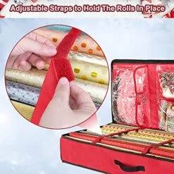 SumDirect Wrapping Paper Storage Containers - Red Underbed Gift Wrap Organizer Bags, 14x40inch Christmas Gift Wrap Organizer Fits Up To 24 Rolls