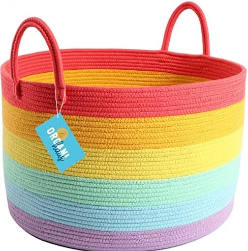 OrganiHaus Cute Basket For Rainbow Classroom Decor 20x13 | Cotton Rope Baskets For Storage | Toybox For Pastel Room Decor | Extra Large Blanket Basket For Living Room | Toy Basket For Playroom Décor 6 OrganiHaus Cute Basket For Rainbow Classroom Decor 20x13 | Cotton Rope Baskets For Storage | Toybox For Pastel Room Decor | Extra Large Blanket Basket For Living Room | Toy Basket For Playroom Décor - Image 6