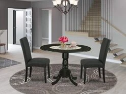 East West Furniture DLDR3-BLK-24 Dining Set, 3, Black