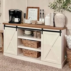PHI VILLA Farmhouse Coffee Bar Cabinet - Sliding Barn Door Kitchen Sideboard Buffet Storage Cabinet -Songmics Furniture Shop 51WsYmTclaL. AC