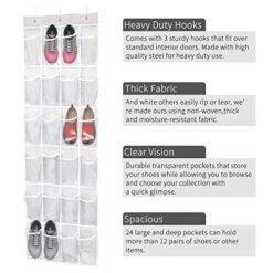ManGotree Over The Door Shoe Organizer, Clear Hanging Shoe Rack Holder With 24 Pockets, Foldable Shoe Storage For Slippers, Sandals, High Heels, Sneakers Or Accessories (White) -Songmics Furniture Shop 51WvtlyVSwL