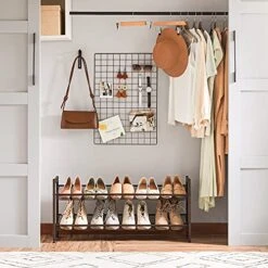 SONGMICS Shoe Rack, 2-Tier Stackable Shoe Storage Shelf, Flat Or Angled Shoe Organizer, Metal Shoe Tower Stand For Closet Entryway, Bronze -Songmics Furniture Shop 51WywNARq4L