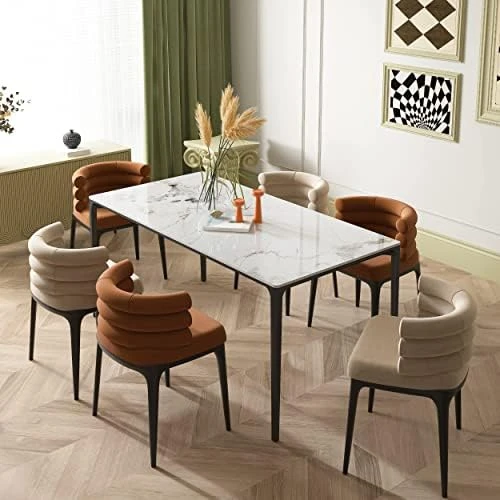 Dining Table 47" Rectangular Black Kitchen Table With Sintered Stone Table Top And Metal Legs Modern Dinner Table For Dining Room 8 Dining Table 47" Rectangular Black Kitchen Table With Sintered Stone Table Top And Metal Legs Modern Dinner Table For Dining Room - Image 8