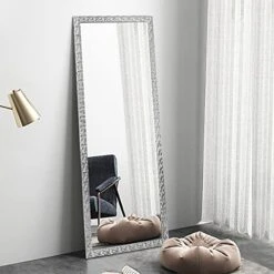 OGCAU Fashion Full Length Mirror, Floor Mirror With Stand, Full Body Mirror, Large Mirror, Mosaic Style Wall-Mounted Mirror For Bedroom, Living Room, Dressing Room - Silver 65" X22"