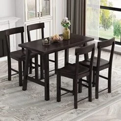 Merax 5-Piece Dining Table Set Round Table With Bottom Shelf And 4 Upholstered Chairs For Kitchen Dining Room（Espresso） -Songmics Furniture Shop 51X4bu2oVpL. AC