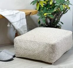 Chardin Home Unstuffed Ottoman, Cozy & Bohemian Pouf Covers, Hand Crafted Casual Seating, Footrest, Square Floor Pillow For Home, Office, Bedroom, Living Room, 20" X 20"x 8", Ivory-Grey. -Songmics Furniture Shop 51X4lwCfcZL. AC