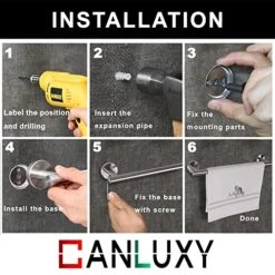 CANLUXY Brushed Nickel Towel Bar For Bathroom With 2 Hooks - Towel Holder For Kitchen - 304 Stainless Steel, Modern Towel Bar Brushed -Songmics Furniture Shop 51X8zltFB8L