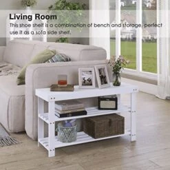 SMIBUY Bamboo Shoe Rack Bench, 3-Tier Shoe Organizer Storage Shelf For Entryway Hallway Bathroom Living Room (White) -Songmics Furniture Shop 51XALD2GC6L