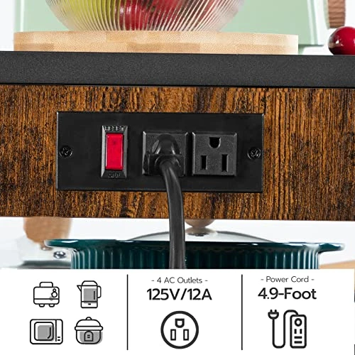 HOOBRO Bakers Rack With Power Outlet, 4-Tier Microwave Stand With Adjustable Wine Rack, Coffee Bar With 10 S-Shaped Hooks, For Kitchen, Living Room, Dinning Room, Rustic Brown BF60UHB01 5 HOOBRO Bakers Rack With Power Outlet, 4-Tier Microwave Stand With Adjustable Wine Rack, Coffee Bar With 10 S-Shaped Hooks, For Kitchen, Living Room, Dinning Room, Rustic Brown BF60UHB01 - Image 5