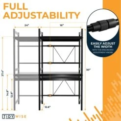 TIDYWISE Kitchen Microwave Stand With Storage - 16"-24" Adjustable Width, 2-Tier Microwave Rack - Microwave Shelf Countertop With 3 Hooks - Stainless Steel Microwave Cart Organizer With Sliding Shelf -Songmics Furniture Shop 51XBQKwkcQL