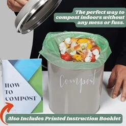 Compost Tumbler, Kitchen Compost Bin Countertop, Indoor Compost Bin Kitchen, Compost Bucket Kitchen, Compost Bins, Compost Caddy, Counter Food Composter For Kitchen, Greige (Beige-Grey) Compost Pail 12 Compost Tumbler, Kitchen Compost Bin Countertop, Indoor Compost Bin Kitchen, Compost Bucket Kitchen, Compost Bins, Compost Caddy, Counter Food Composter For Kitchen, Greige (Beige-Grey) Compost Pail -Songmics Furniture Shop 51XCmEQbqzL