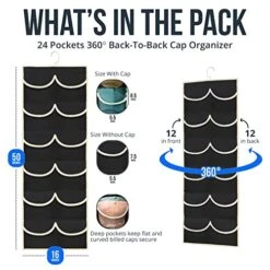 Tidy Zebra Hanging Hat Rack Organizer To Display Baseball Caps - 24 Pockets Dual Sided Hat Hanger For Ball Cap Organization & Storage Best Hat Holder For Closet Home Dorm Room Essentials (Black)