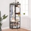 Corner Hall Tree, Entryway Coat Rack With 6 Hooks And Shoe Storage, Freestanding Hallway Storage Shelf Organizer, Vintage Multifunctional Clothes Rack For Home Office Bedroom