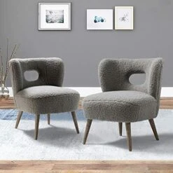 TINA'S HOME Modern Sherpa Accent Chair With Open Back & Wooden Legs, Upholstered Lamb Fleece Armless Slipper Chair, Comfy Faux Fur Cute Vanity Chair For Living Room Bedroom Office Makeup Room, Ivory -Songmics Furniture Shop 51XL0Hz4hBL. AC