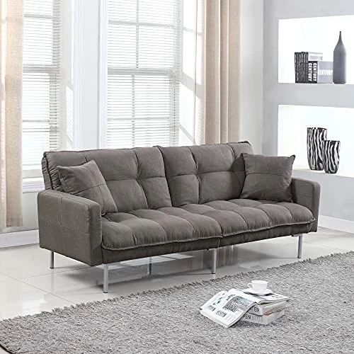 Casa Andrea Milano Llc Modern Plush Tufted Linen Fabric Splitback Living Room Sleeper Futon, Small, Dark Grey 1 Casa Andrea Milano Llc Modern Plush Tufted Linen Fabric Splitback Living Room Sleeper Futon, Small, Dark Grey